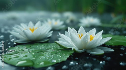Water Lilies in a Serene Pool: Peaceful Imagery