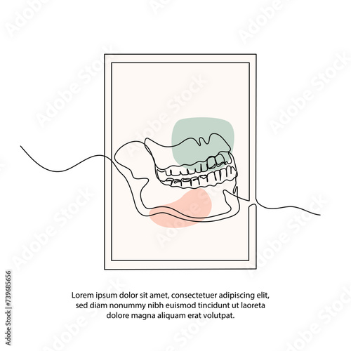 One line dental care clinic poster drawing with frame. Abstract minimal
