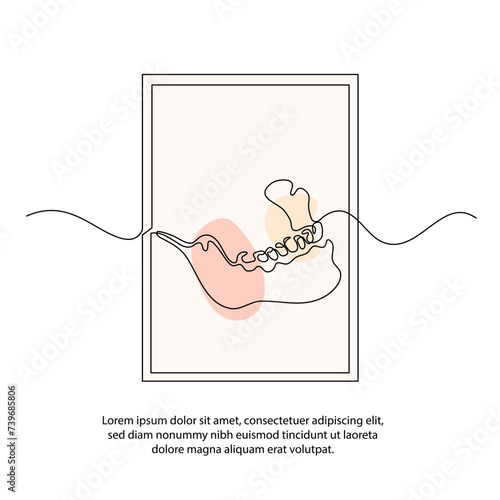 One line dental care clinic poster drawing with frame. Abstract minimal continuous line wall decor.