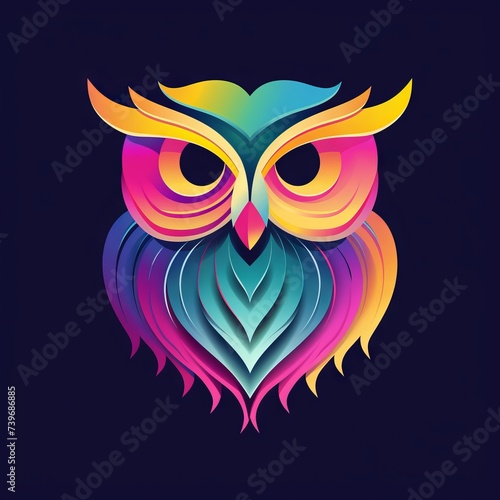 Owl Abstract Vibrant Neon Colorful Logo Design on Isolated Black Background - Graphic Design Element © Adames Art Studio