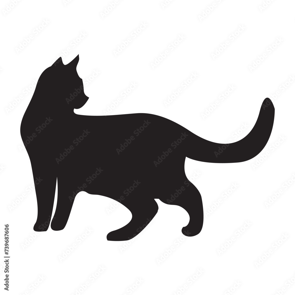 Cat Vector isolated silhouette - on white background,Instant Digital Download.