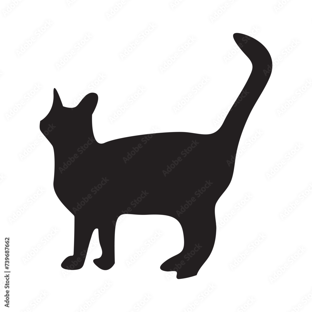 Cat Vector isolated silhouette - on white background,Instant Digital Download.