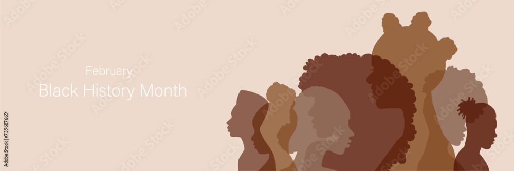 Black History Month banner, People stand side by side together. Flat vector illustration.