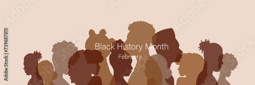 Black History Month banner, People stand side by side together. Flat vector illustration.