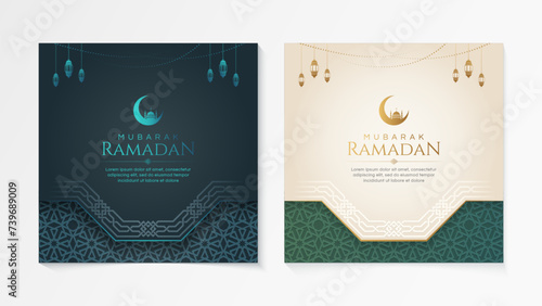 Eid Al-Fitr Mubarak, Ramadan Kareem, Islamic Style Greeting Background Collection Set with Arabic Ornaments