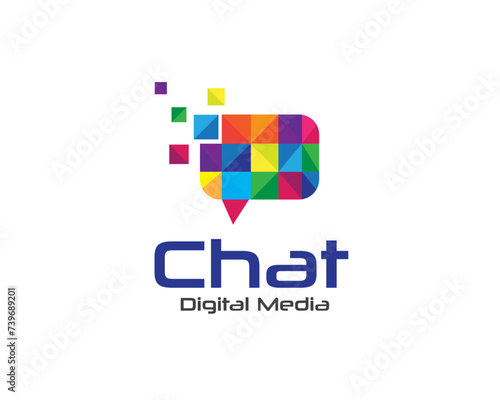 Colorful chat data merge from pixel data logo icon symbol design template illustration inspiration