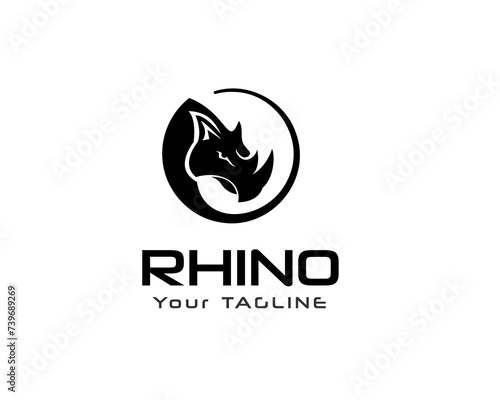 head rhino on circle logo icon symbol design template illustration inspiration