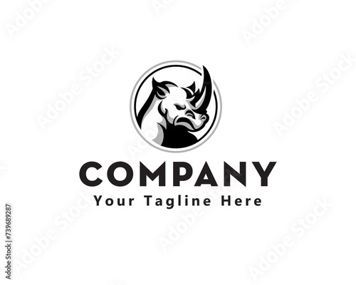 face rhino on circle art logo icon symbol design template illustration inspiration