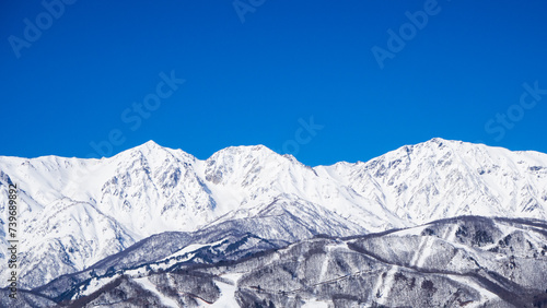 冬の白馬村 冠雪した北アルプス 白馬三山