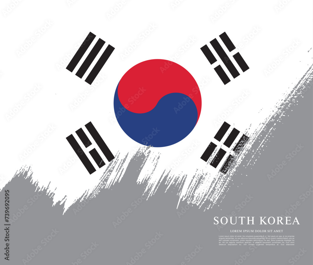 Flag of South Korea, vector illustration, brush stroke background Flag of South Korea, vector illustration, brush stroke background