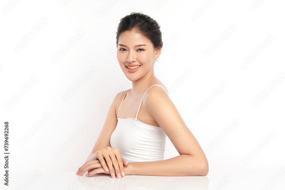 Beautiful young asian woman with clean fresh skin on white background, Face care, Facial treatment, Cosmetology, beauty and spa, Asian women portrait. Beautiful young asian woman with clean fresh skin on white background, Face care, Facial treatment, Cosmetology, beauty and spa, Asian women portrait.