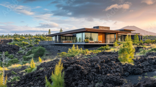 Perched atop a dormant volcano this home offers unparalleled views of the stunning natural surroundings. With a design that seamlessly integrates into the landscape this house