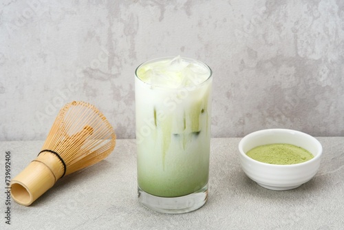 Japanese Iced Matcha Latte, green tea with milk
