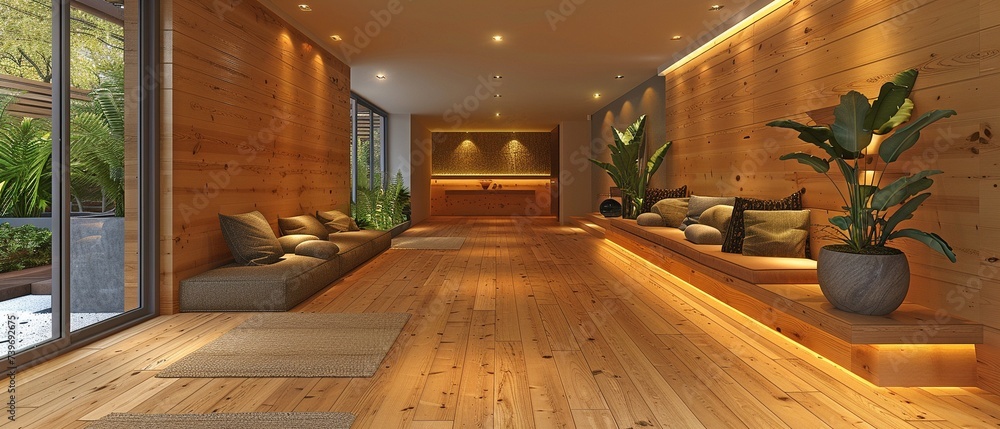 Elegant modern wooden entry hall décor with warm timber tones, modern ...