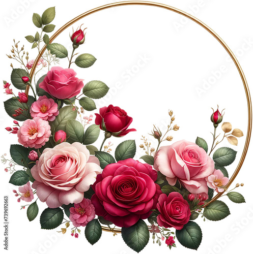 Elegant Rose Arrangement in Circular Frame isolated on solid white background