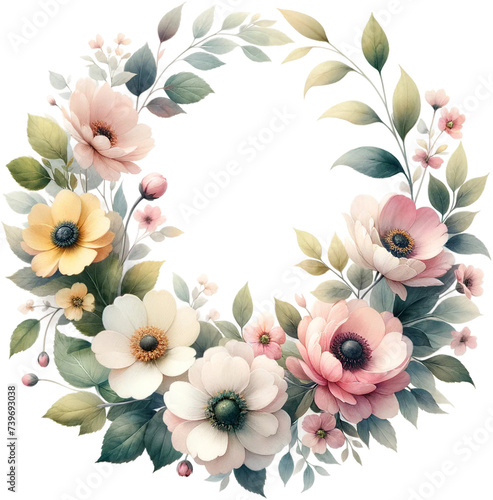 Vibrant Spring Floral Wreath isolated on solid white background