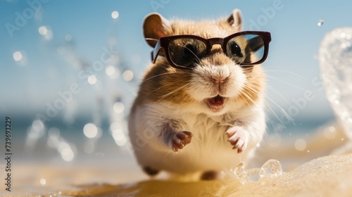 Experience the intensity of an hamster leaping onto the beach in a stunning close-up photo, Ai Generated. © Crazy Juke
