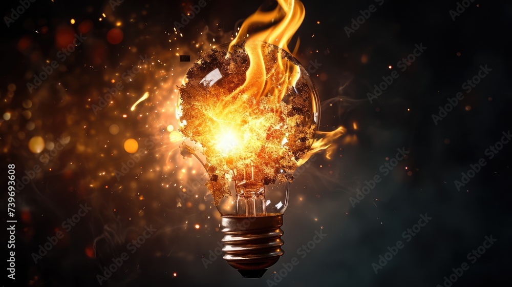 Bursting lightbulb with a glowing idea shining brightly. Ai Generated. Bursting lightbulb with a glowing idea shining brightly. Ai Generated.