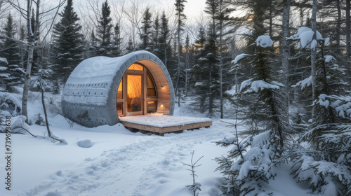 An ecofriendly offgrid dwelling inspired by traditional Inuit igloos built on a foundation of specialized ice blocks designed to melt away slowly and harmlessly in the summer photo