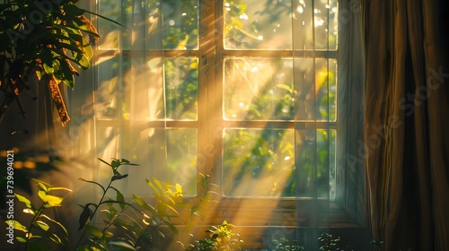 Bright Room with Sunlight Shining Through Large Windows © vanilnilnilla