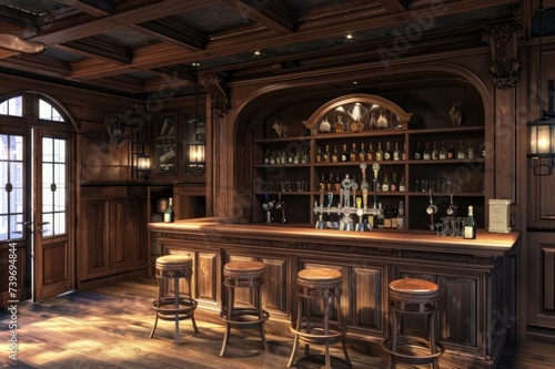 Traditional or style bar or pub interior.