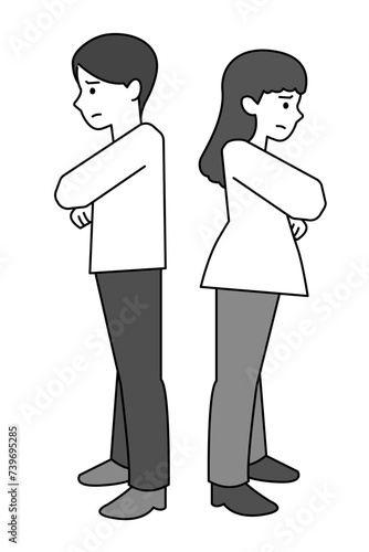 対立して背を向ける男女のシンプルイラスト