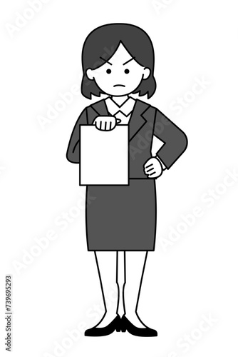 決定的な証拠を突きつける女性のシンプルイラスト