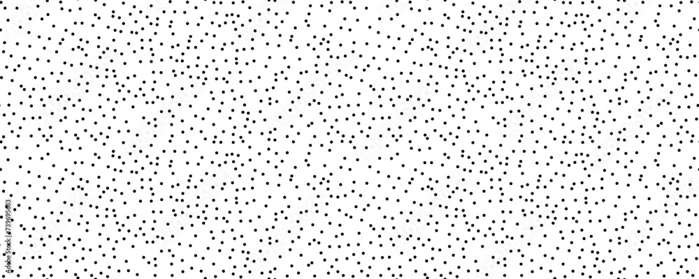 Polka dot seamless pattern. Creative texture of chaotic round shapes. Vector illustration of small black circles on white background. Dotted wrapping paper sample.