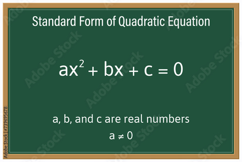Standard Form of Quadratic Equation on a green chalkboard. Education. Science. Formula. Vector illustration. photo