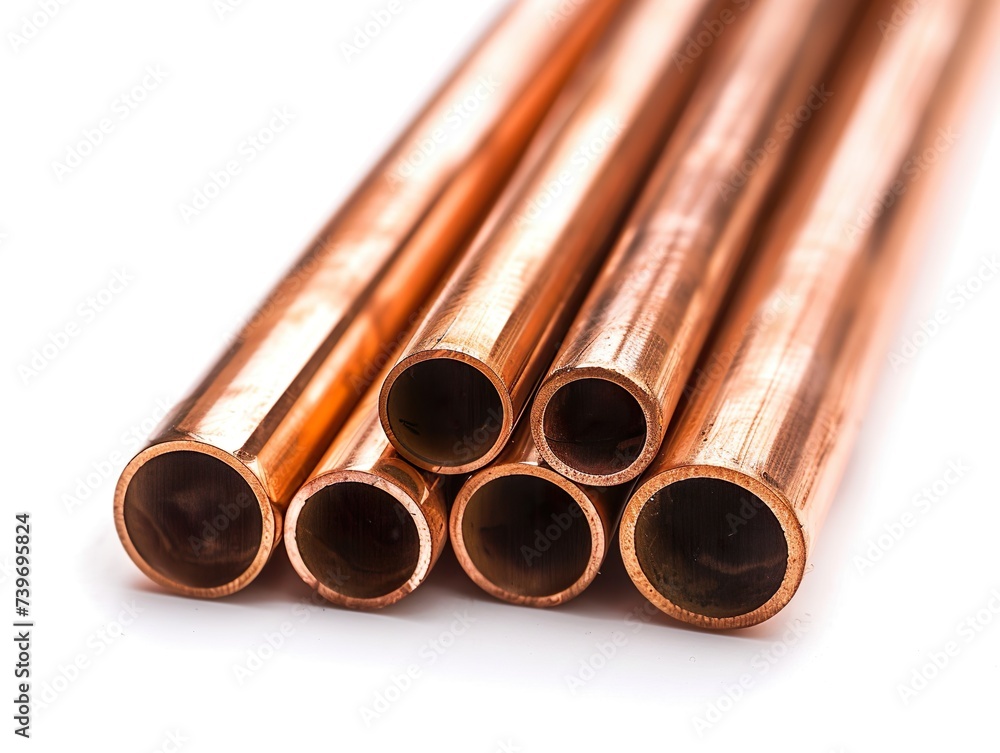 Copper tubes with its gleaming and reddish-brown surface Copper tubes with its gleaming and reddish-brown surface