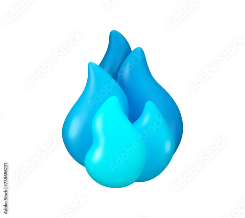 Vector 3d gas burning icon. Blue flame isolated on a white background. Power or energy concept illustration, magic cartoon fire
