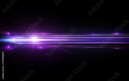 Blue and violet beams of bright laser light shining on black background