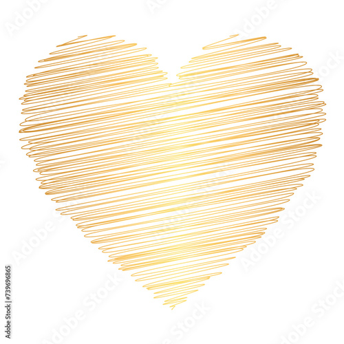 Heart shape scribbled with gold lines. Vector element illustration.