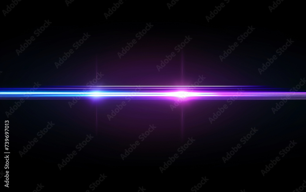 Blue and violet beams of bright laser light shining on black background