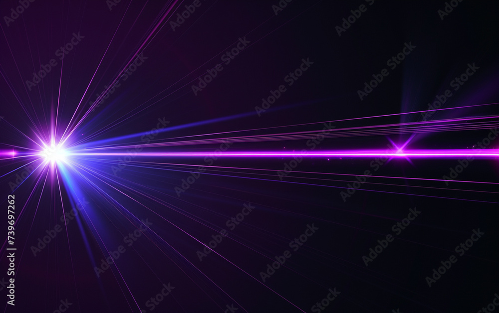 Blue and violet beams of bright laser light shining on black background - obrazy, fototapety, plakaty 