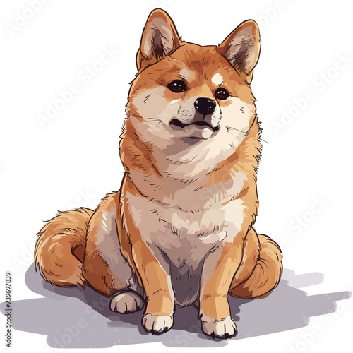 Illustration of shiba inu dog on a white background.