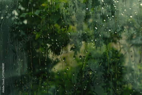 Gentle raindrops cascading down a windowpane