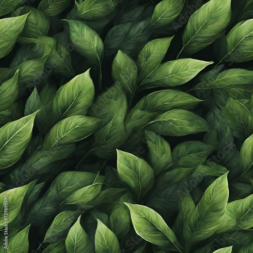 green leaves pattern in natural style on dark background - 1