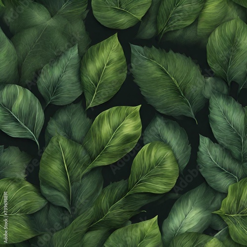 Wallpaper Mural green leaves pattern in natural style on dark background - 1 Torontodigital.ca