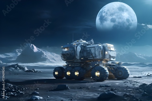 Lunar rover exploring the vast lunar plains, a modern marvel of exploration. 