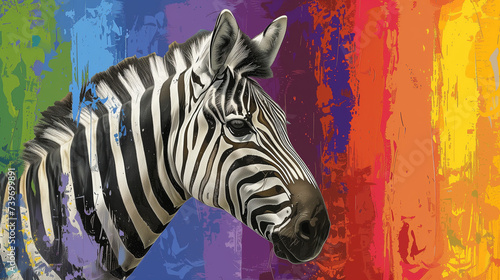 Head of a zebra on a colored background