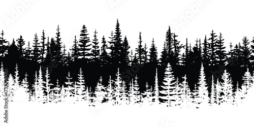 Coniferous forest, seamless border, isolated on white background	