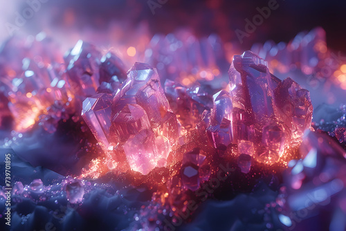 Prismatic shape of pink mineral crystals photo