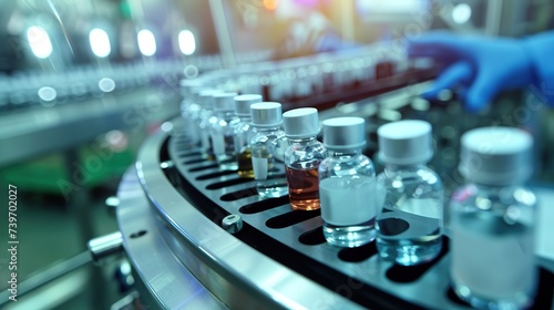 Medical Vials on Production Line at Pharmaceutical Factory. Glass, Bottle, Production, Pharmacy 