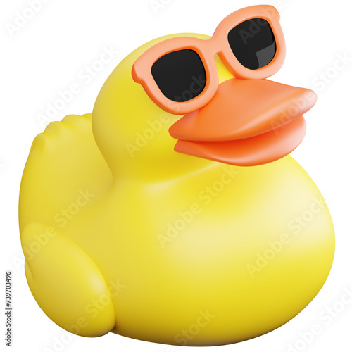 3d render of rubber duck wearing sunglasses with summer concept.