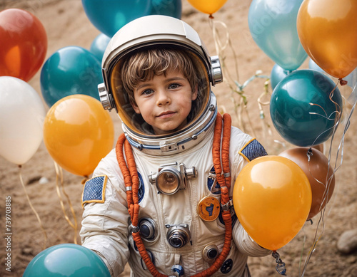 A painting of a Dreaming Astronaut Boy, 
a Universe Adventure Dreamer