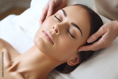 Young woman enjoying massage in spa salon