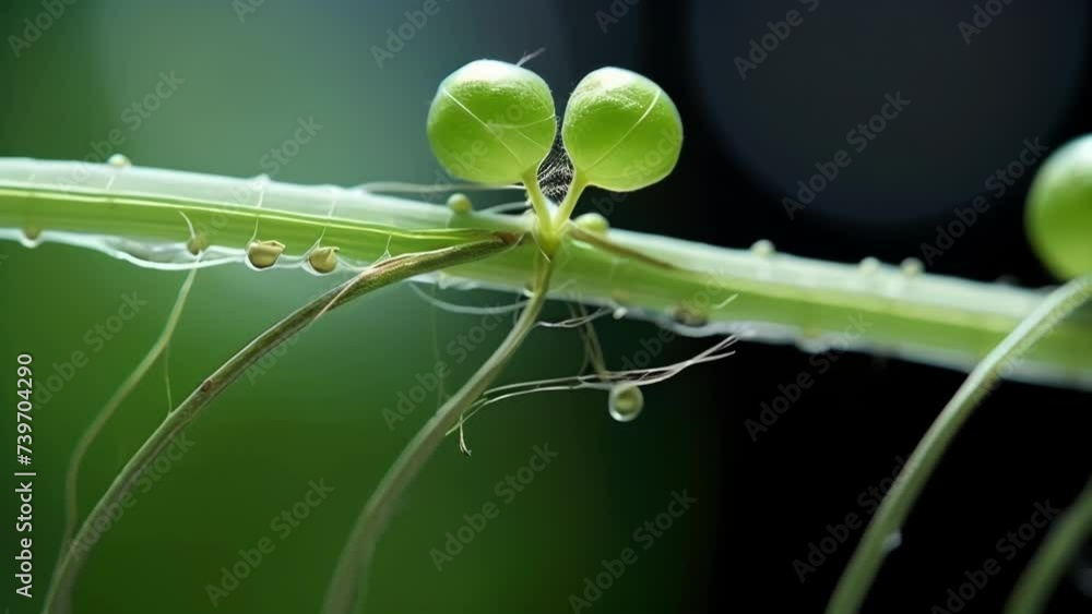 A detailed of a plant stem growing in a balllike shape due to the absence of directional pull from gravity, demonstrating the unique growth patterns that occur in microgravity. A detailed of a plant stem growing in a balllike shape due to the absence of directional pull from gravity, demonstrating the unique growth patterns that occur in microgravity.