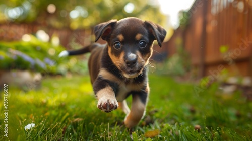  A playful puppy chasing its tail in the backyard, its boundless energy a source of joy on National Pet Day photo