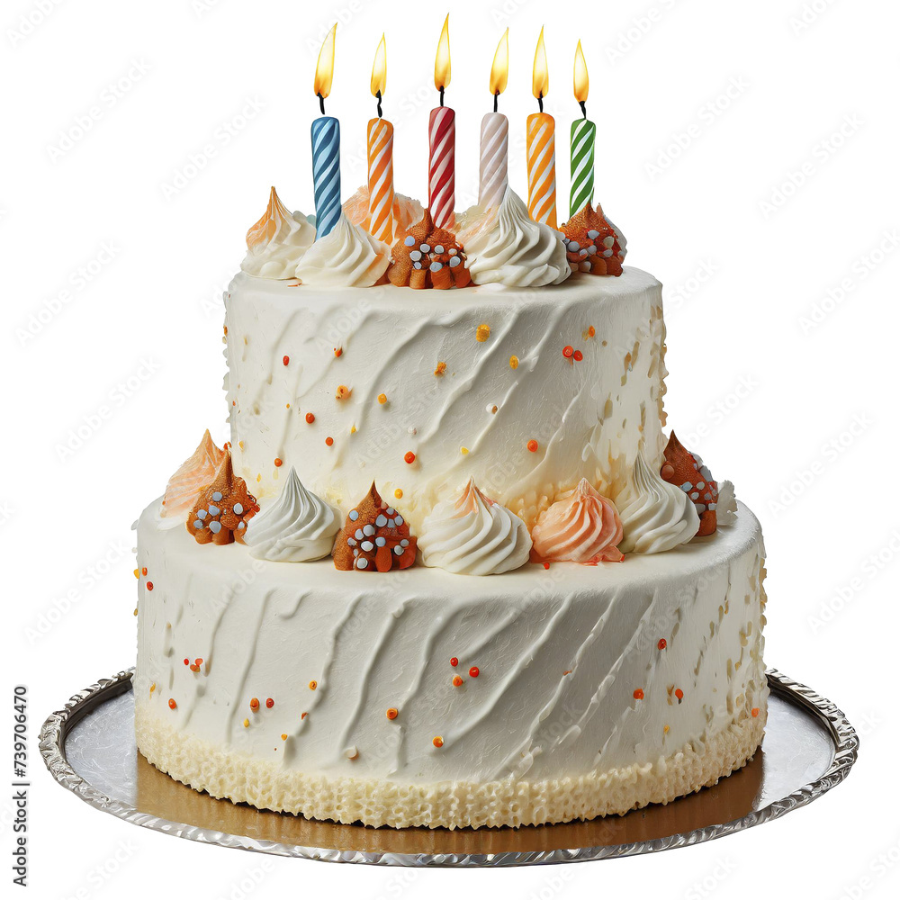 birthday cake with candles isolated on transparent background
